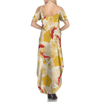 Beige Palaka Hawaii Aloha Family Matching Summer Maxi Dress and Hawaiian Shirt Koi Pond Mix Ilima Flowers - Polynesian Pride