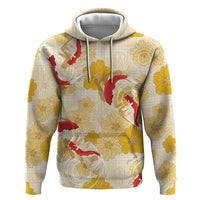 Beige Palaka Hawaii Aloha Hoodie Koi Pond Mix Ilima Flowers - Polynesian Pride