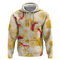 Beige Palaka Hawaii Aloha Hoodie Koi Pond Mix Ilima Flowers - Polynesian Pride