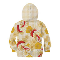 Beige Palaka Hawaii Aloha Kid Hoodie Koi Pond Mix Ilima Flowers - Polynesian Pride