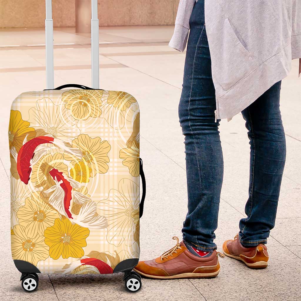 Beige Palaka Hawaii Aloha Luggage Cover Koi Pond Mix Ilima Flowers - Polynesian Pride
