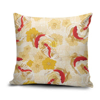 Beige Palaka Hawaii Aloha Pillow Cover Koi Pond Mix Ilima Flowers - Polynesian Pride