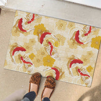 Beige Palaka Hawaii Aloha Rubber Doormat Koi Pond Mix Ilima Flowers - Polynesian Pride