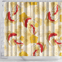 Beige Palaka Hawaii Aloha Shower Curtain Koi Pond Mix Ilima Flowers LT7 - Polynesian Pride