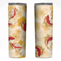 Beige Palaka Hawaii Aloha Skinny Tumbler Koi Pond Mix Ilima Flowers - Polynesian Pride