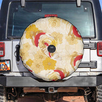 Beige Palaka Hawaii Aloha Spare Tire Cover Koi Pond Mix Ilima Flowers - Polynesian Pride