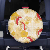 Beige Palaka Hawaii Aloha Spare Tire Cover Koi Pond Mix Ilima Flowers - Polynesian Pride