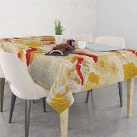 Beige Palaka Hawaii Aloha Tablecloth Koi Pond Mix Ilima Flowers - Polynesian Pride