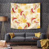 Beige Palaka Hawaii Aloha Tapestry Koi Pond Mix Ilima Flowers - Polynesian Pride