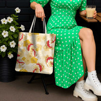 Beige Palaka Hawaii Aloha Tote Bag Koi Pond Mix Ilima Flowers - Polynesian Pride