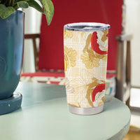 Beige Palaka Hawaii Aloha Tumbler Cup Koi Pond Mix Ilima Flowers - Polynesian Pride