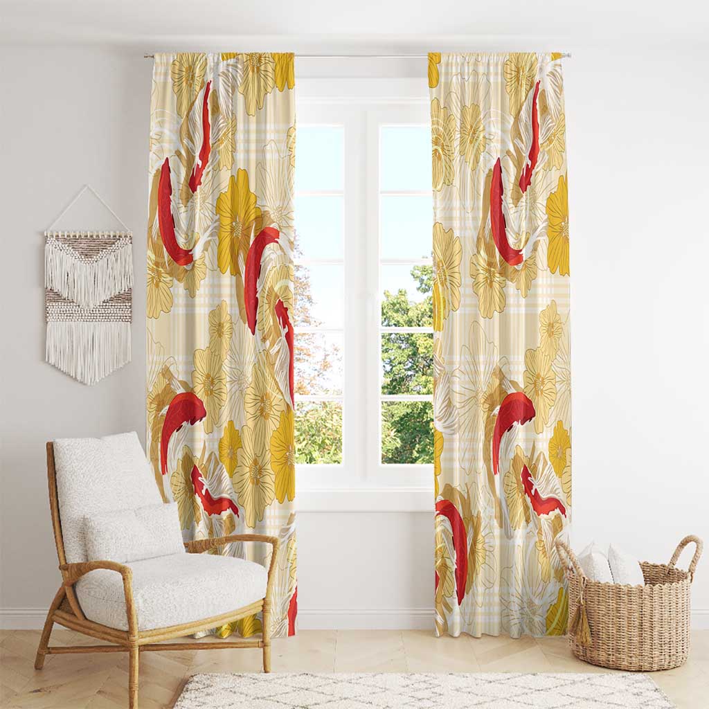 Beige Palaka Hawaii Aloha Window Curtain Koi Pond Mix Ilima Flowers - Polynesian Pride