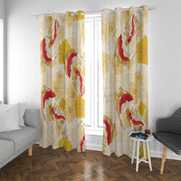 Beige Palaka Hawaii Aloha Window Curtain Koi Pond Mix Ilima Flowers - Polynesian Pride