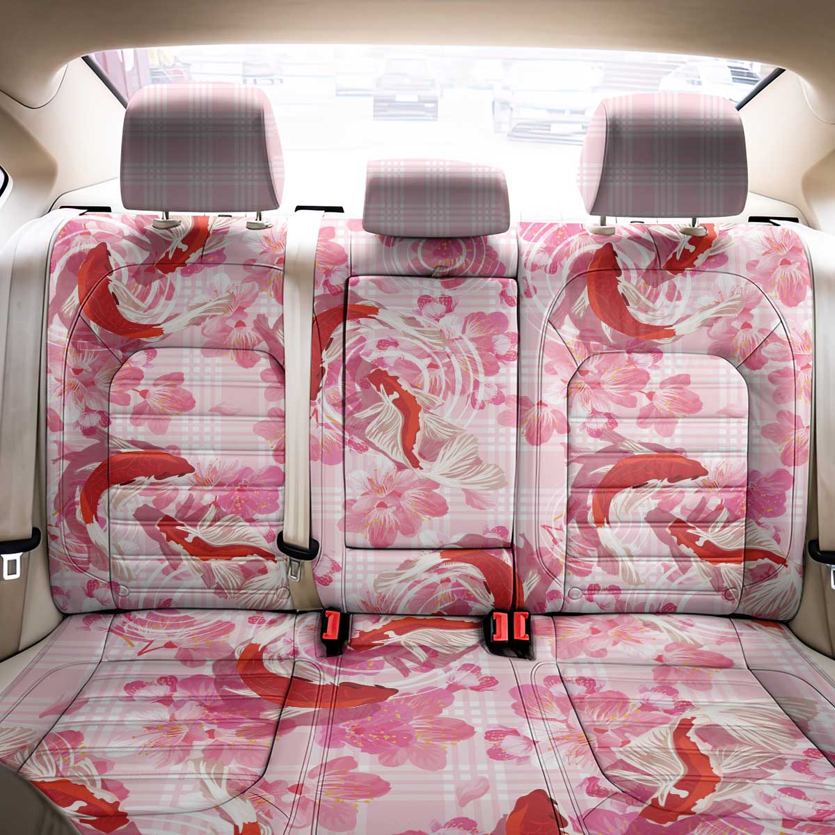 Pink Palaka Hawaii Aloha Back Car Seat Cover Koi Pond Mix Sakura - Polynesian Pride
