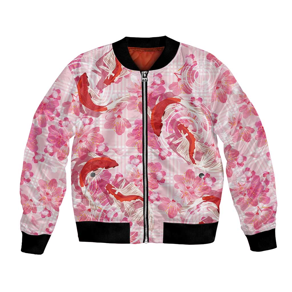 Pink Palaka Hawaii Aloha Bomber Jacket Koi Pond Mix Sakura - Polynesian Pride
