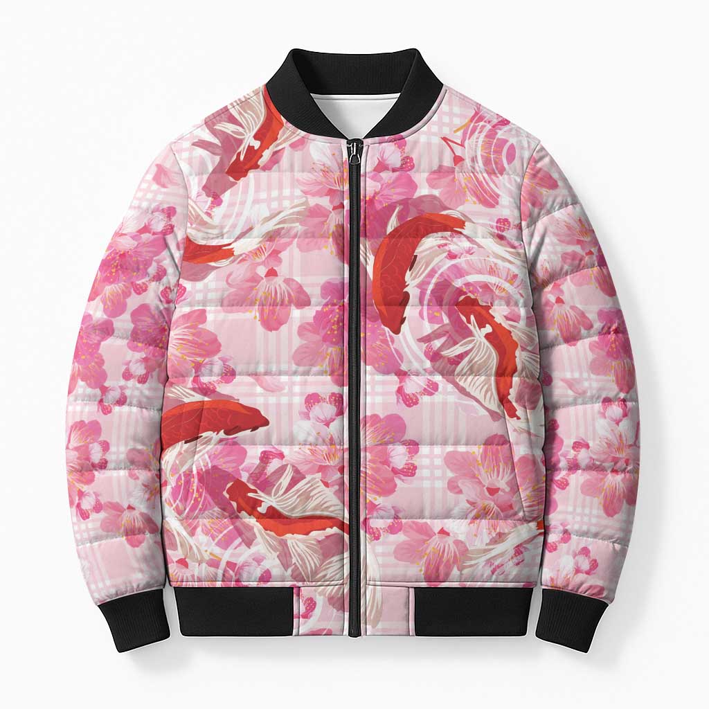 Pink Palaka Hawaii Aloha Bomber Puffer Jacket Koi Pond Mix Sakura - Polynesian Pride