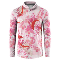 Pink Palaka Hawaii Aloha Button Sweatshirt Koi Pond Mix Sakura - Polynesian Pride