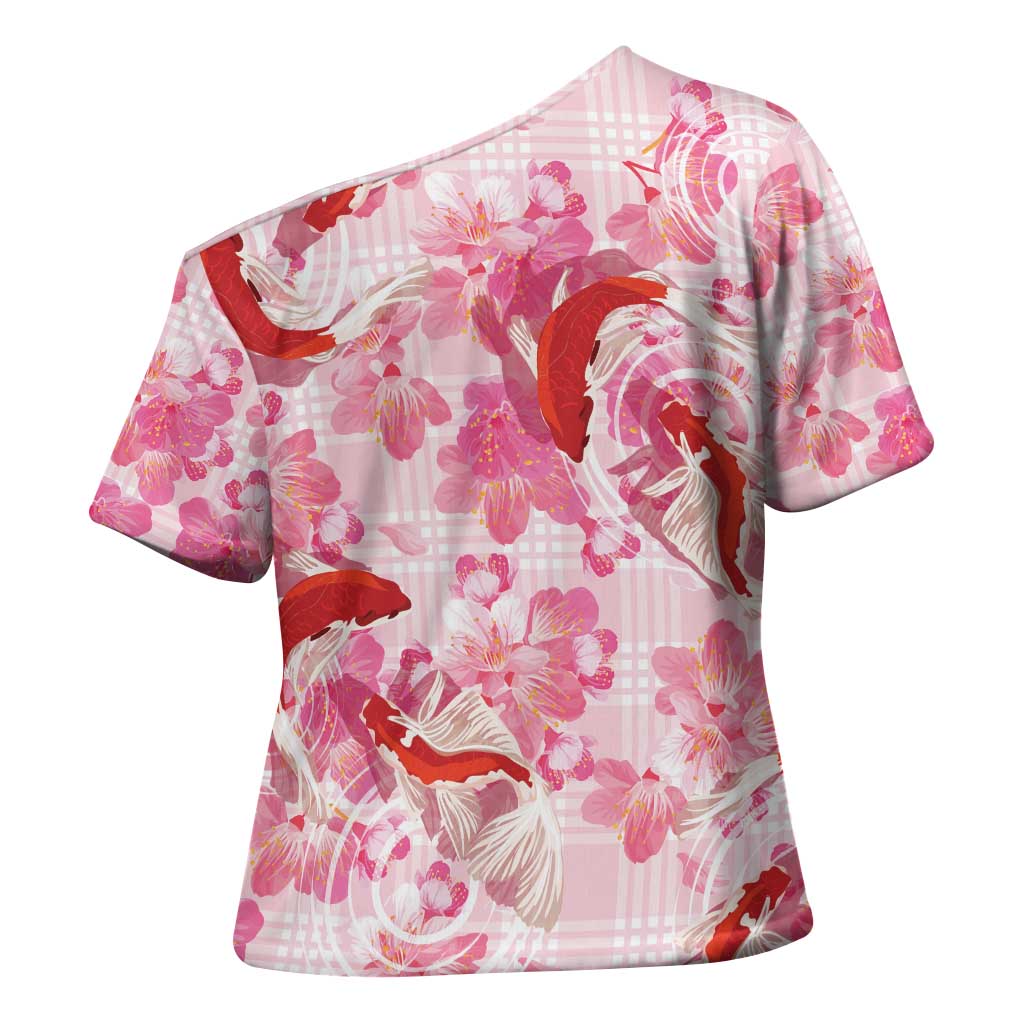 Pink Palaka Hawaii Aloha Cross Shoulder Shirt Koi Pond Mix Sakura - Polynesian Pride