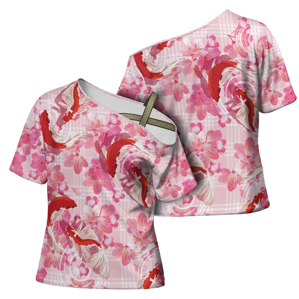 Pink Palaka Hawaii Aloha Cross Shoulder Shirt Koi Pond Mix Sakura - Polynesian Pride