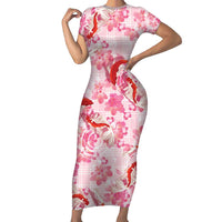 Pink Palaka Hawaii Aloha Family Matching Short Sleeve Bodycon Dress and Hawaiian Shirt Koi Pond Mix Sakura - Polynesian Pride