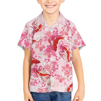 Pink Palaka Hawaii Aloha Family Matching Short Sleeve Bodycon Dress and Hawaiian Shirt Koi Pond Mix Sakura - Polynesian Pride