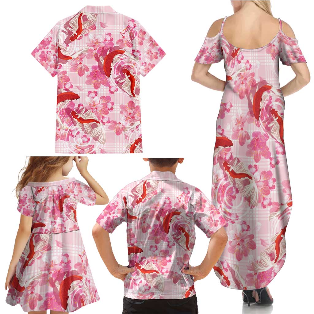Pink Palaka Hawaii Aloha Family Matching Summer Maxi Dress and Hawaiian Shirt Koi Pond Mix Sakura - Polynesian Pride