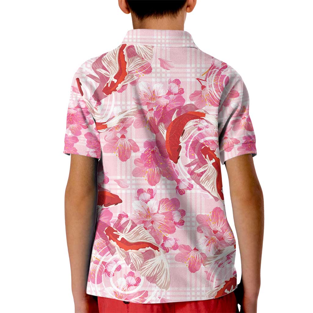 Pink Palaka Hawaii Aloha Kid Polo Shirt Koi Pond Mix Sakura - Polynesian Pride
