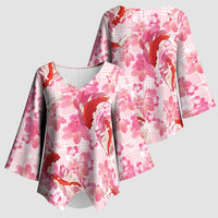 Pink Palaka Hawaii Aloha Kimono Sleeve Blouse Koi Pond Mix Sakura - Polynesian Pride