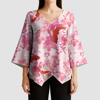 Pink Palaka Hawaii Aloha Kimono Sleeve Blouse Koi Pond Mix Sakura - Polynesian Pride