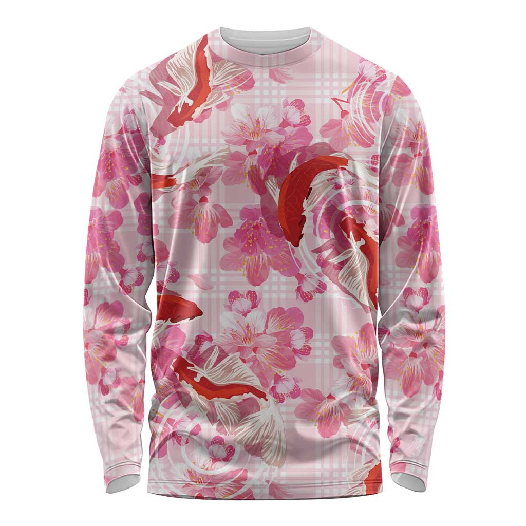 Pink Palaka Hawaii Aloha Long Sleeve Shirt Koi Pond Mix Sakura - Polynesian Pride