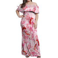 Pink Palaka Hawaii Aloha Off Shoulder Maxi Dress Koi Pond Mix Sakura - Polynesian Pride