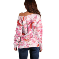 Pink Palaka Hawaii Aloha Off Shoulder Sweater Koi Pond Mix Sakura - Polynesian Pride