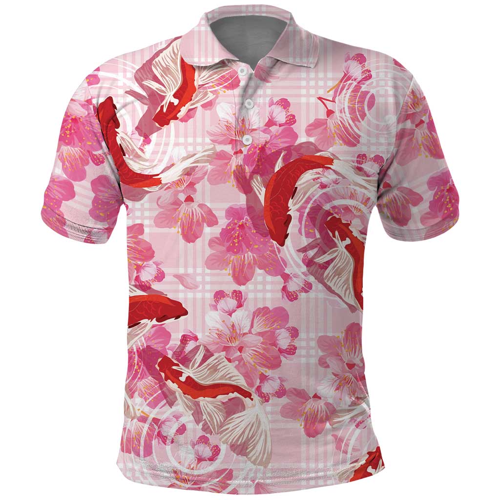 Pink Palaka Hawaii Aloha Polo Shirt Koi Pond Mix Sakura - Polynesian Pride
