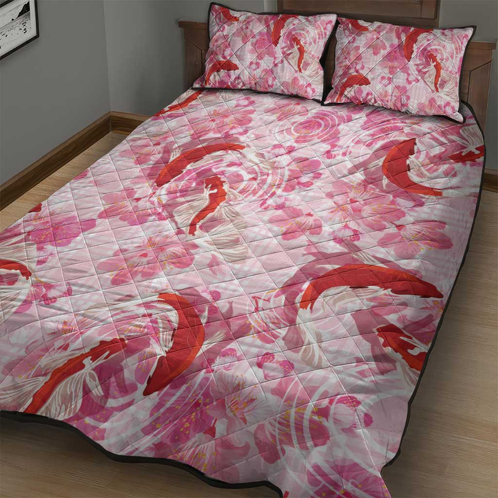Pink Palaka Hawaii Aloha Quilt Bed Set Koi Pond Mix Sakura - Polynesian Pride