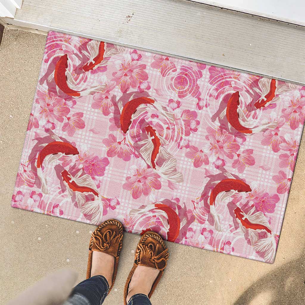 Pink Palaka Hawaii Aloha Rubber Doormat Koi Pond Mix Sakura - Polynesian Pride