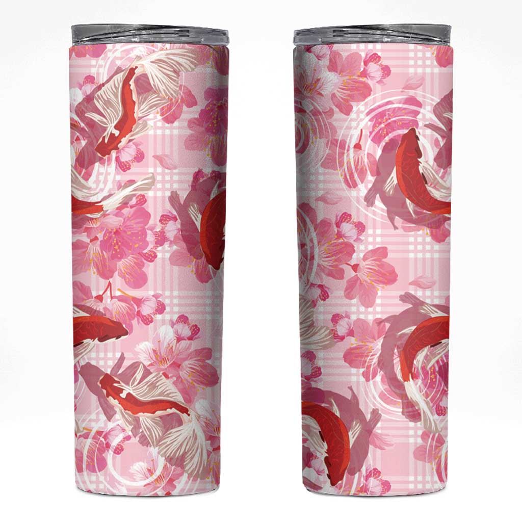 Pink Palaka Hawaii Aloha Skinny Tumbler Koi Pond Mix Sakura - Polynesian Pride