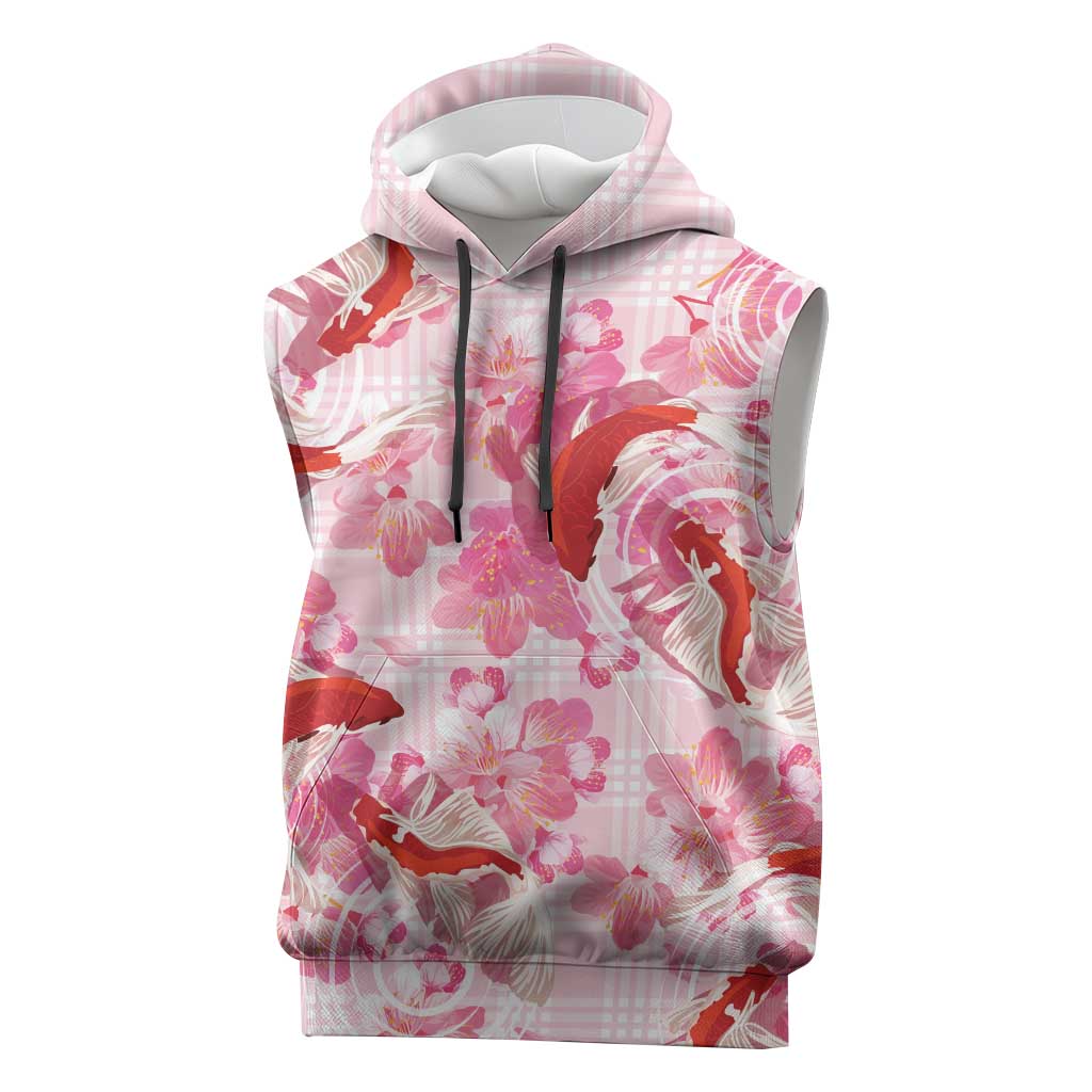 Pink Palaka Hawaii Aloha Sleeveless Hoodie Koi Pond Mix Sakura - Polynesian Pride