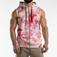 Pink Palaka Hawaii Aloha Sleeveless Zip Hoodie Koi Pond Mix Sakura - Polynesian Pride