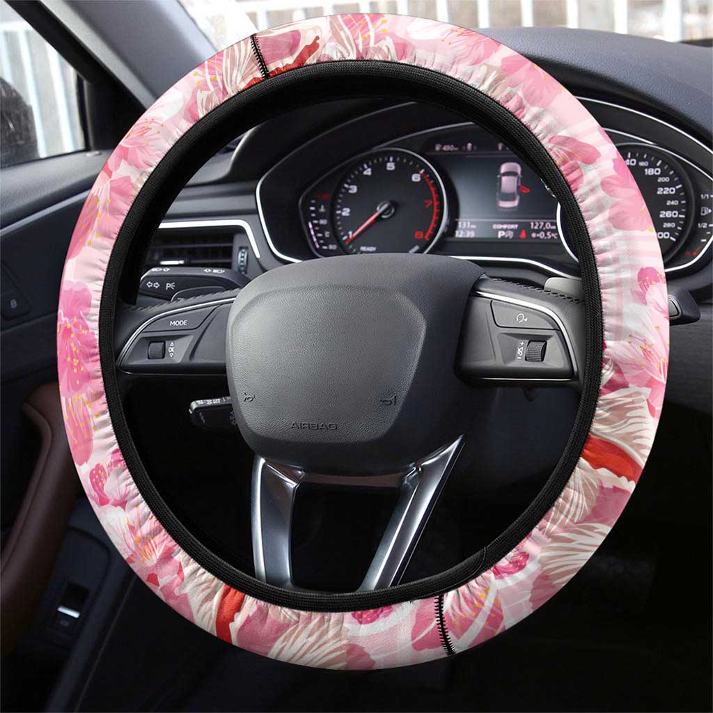 Pink Palaka Hawaii Aloha Steering Wheel Cover Koi Pond Mix Sakura - Polynesian Pride