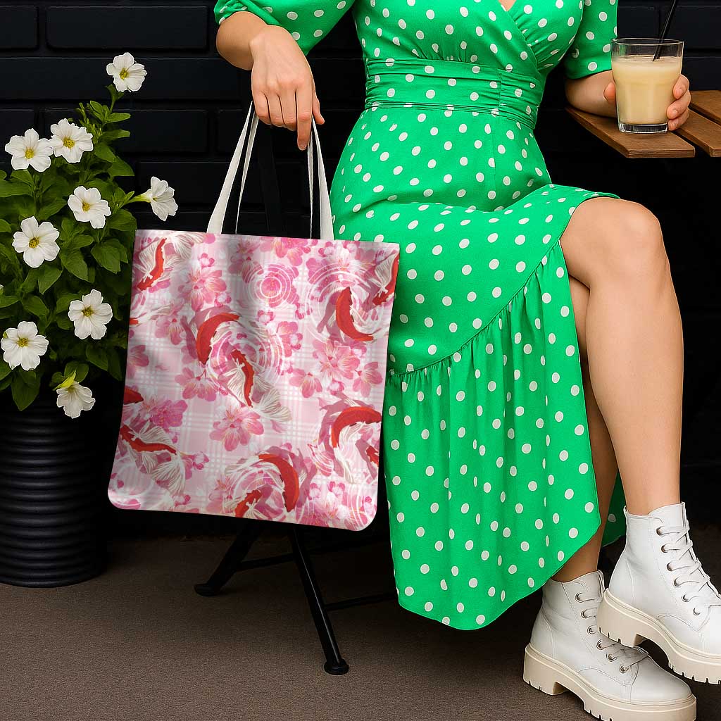 Pink Palaka Hawaii Aloha Tote Bag Koi Pond Mix Sakura - Polynesian Pride