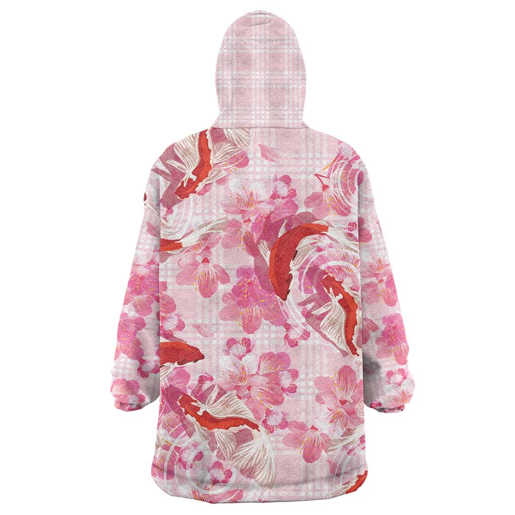 Pink Palaka Hawaii Aloha Wearable Blanket Hoodie Koi Pond Mix Sakura - Polynesian Pride
