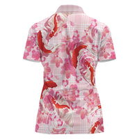 Pink Palaka Hawaii Aloha Women Polo Shirt Koi Pond Mix Sakura - Polynesian Pride