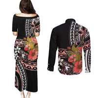 Hawaii Valentine Couples Matching Puletasi and Long Sleeve Button Shirt Plumeria Aloha Wau Ia Oe LT7 - Polynesian Pride