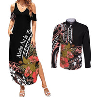 Hawaii Valentine Couples Matching Summer Maxi Dress and Long Sleeve Button Shirt Plumeria Aloha Wau Ia Oe LT7 Pink - Polynesian Pride