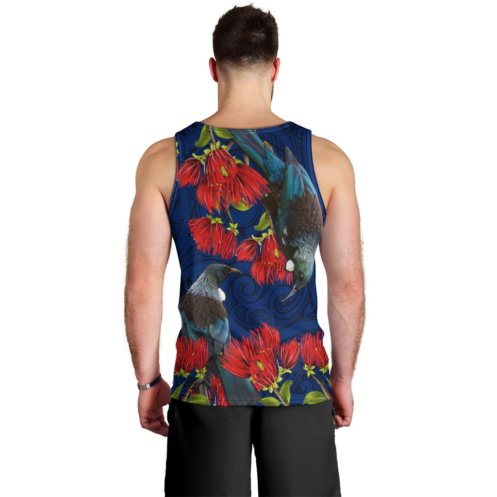 New Zealand Men Tank Top Tui Couple with Pohutukawa LT7 - Polynesian Pride