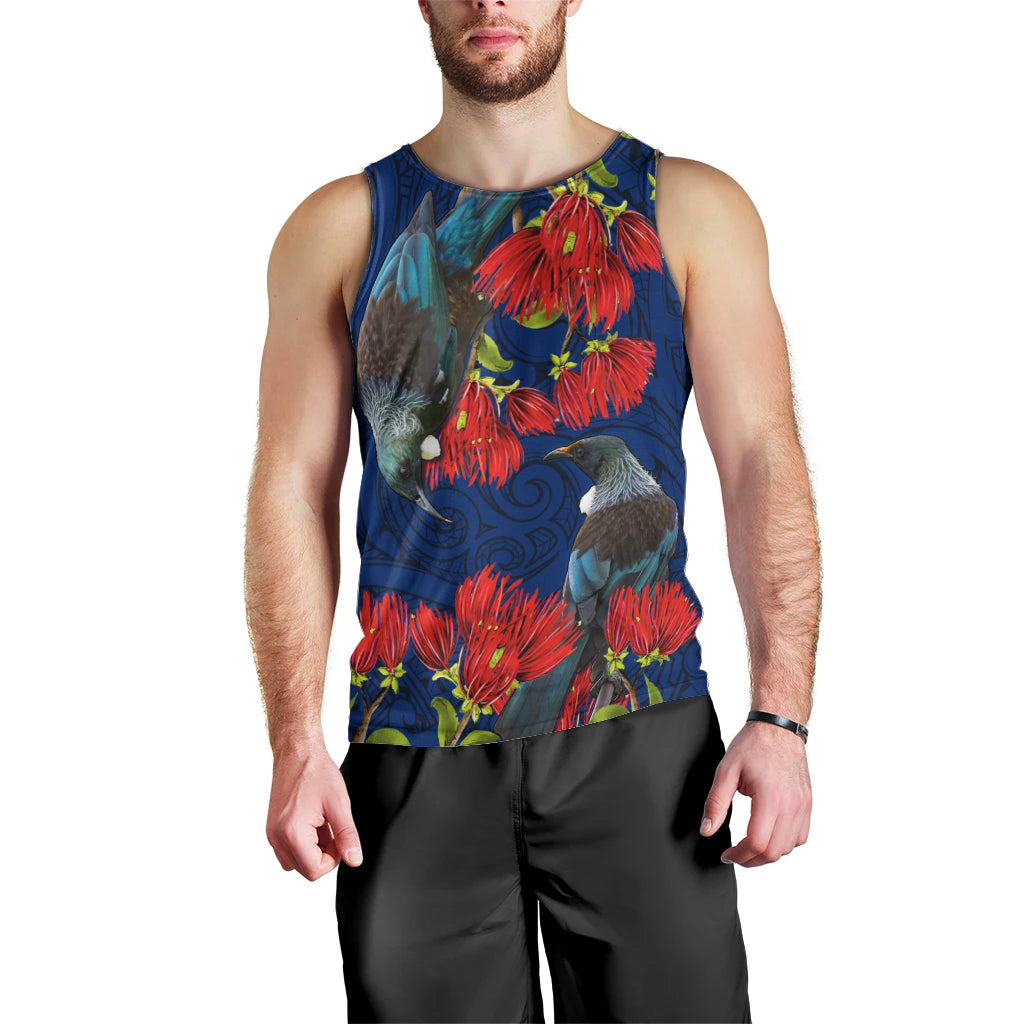 New Zealand Men Tank Top Tui Couple with Pohutukawa LT7 - Polynesian Pride