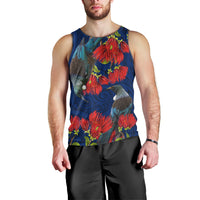 New Zealand Men Tank Top Tui Couple with Pohutukawa LT7 - Polynesian Pride