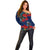 New Zealand Off Shoulder Sweater Tui Couple with Pohutukawa LT7 - Polynesian Pride