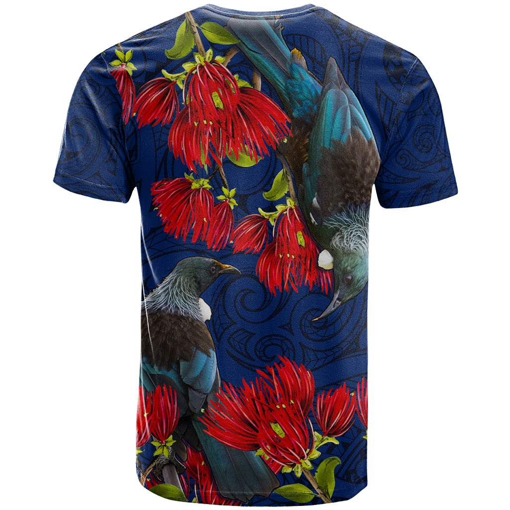 New Zealand T Shirt Tui Couple with Pohutukawa LT7 - Polynesian Pride