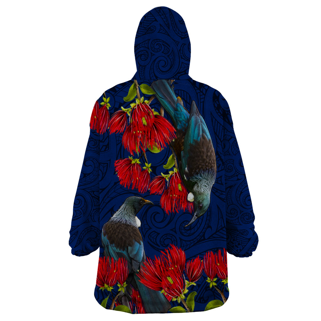 New Zealand Wearable Blanket Hoodie Tui Couple with Pohutukawa LT7 - Polynesian Pride
